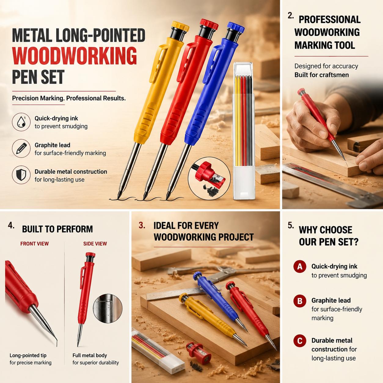 プロ仕様の金属製ロングチップ木工用鉛筆、深穴マーキング用グラ - Workshop Tools Engineering のレビューと価格